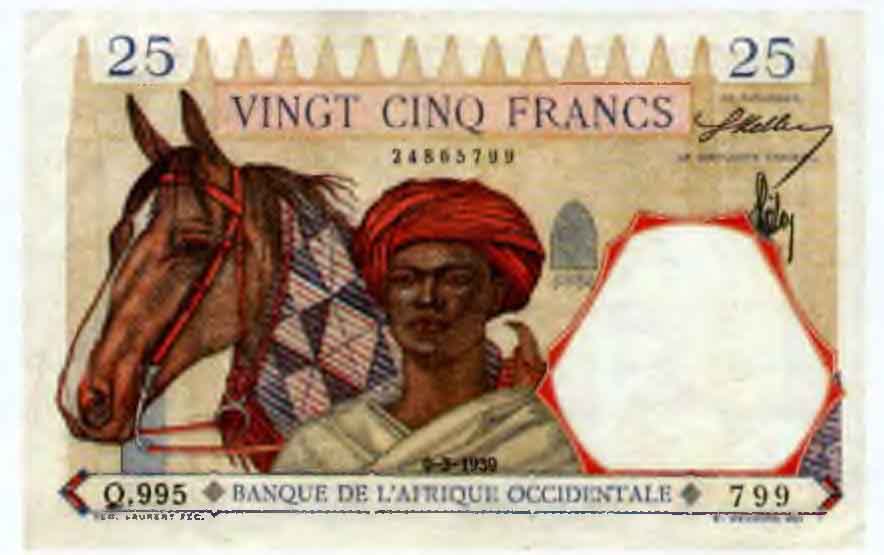 25 франков 1939 г. Французская Западная Африка.