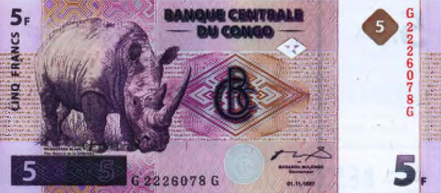 5 франков, Демократическая Республика Конго, 1997 г.